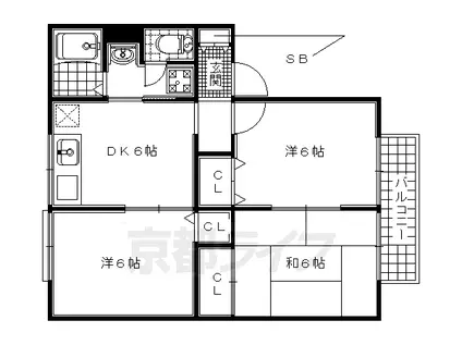 近鉄京都線 山田川駅 徒歩27分 2階建 築30年(3DK/1階)の間取り写真