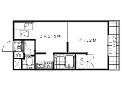 近鉄京都線 狛田駅 徒歩6分 3階建 築16年(1DK/3階)の間取り写真