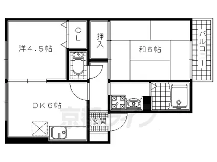近鉄京都線 山田川駅 徒歩9分 2階建 築30年(2DK/2階)の間取り写真