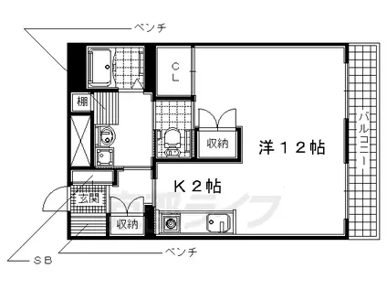 片町線 下狛駅 徒歩4分 5階建 築33年(1K/2階)の間取り写真