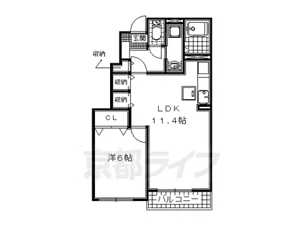 奈良線 玉水駅 徒歩4分 2階建 築14年(1LDK/1階)の間取り写真