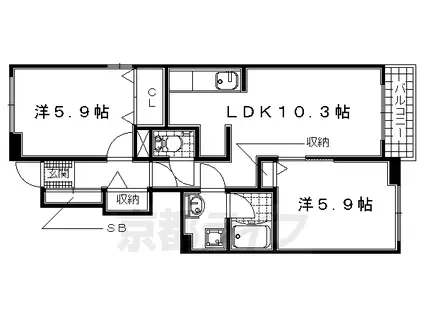 片町線 西木津駅 徒歩6分 2階建 築12年(2LDK/1階)の間取り写真