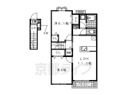 関西本線 平城山駅 徒歩50分 2階建 築12年(2LDK/2階)の間取り写真