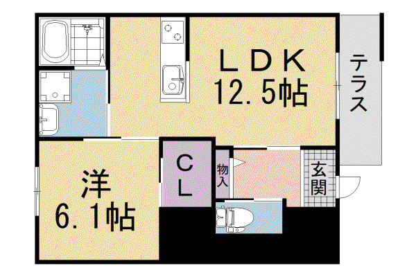 近鉄京都線 木津川台駅 徒歩52分 2階建 築13年(1LDK/1階)の間取り写真