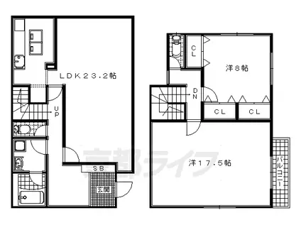 近鉄京都線 高の原駅 徒歩24分 2階建 築36年(2LDK)の間取り写真