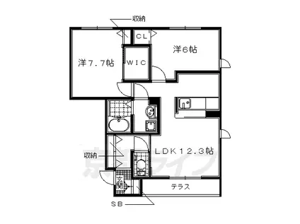 片町線 西木津駅 徒歩7分 2階建 築12年(2LDK/1階)の間取り写真