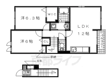 近鉄京都線 新祝園駅 徒歩11分 2階建 築11年(2LDK/2階)の間取り写真