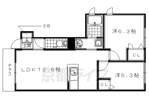 カーサレジオ(2LDK/1階)の間取り写真