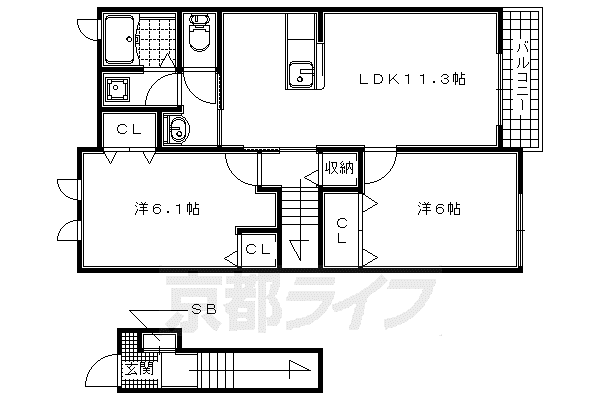 奈良線 木津駅(京都) 徒歩18分 2階建 築11年(2LDK/2階)の間取り写真