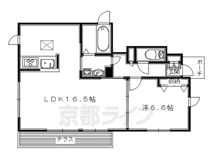 近鉄京都線 高の原駅 徒歩30分 2階建 築13年(1LDK/1階)の間取り写真