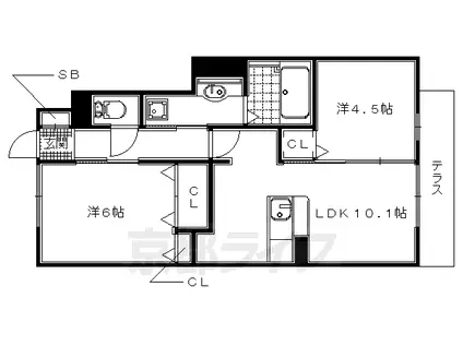 近鉄京都線 狛田駅 徒歩9分 2階建 築10年(2LDK/1階)の間取り写真