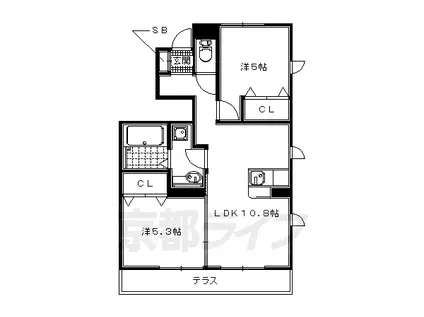 近鉄京都線 狛田駅 徒歩5分 2階建 築10年(2LDK/1階)の間取り写真