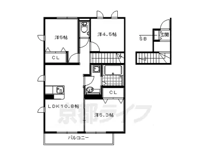近鉄京都線 狛田駅 徒歩5分 2階建 築10年(3LDK/2階)の間取り写真