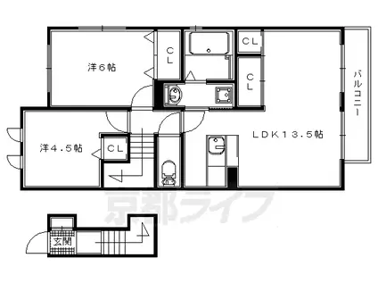 奈良線 木津駅(京都) 徒歩5分 2階建 築10年(2LDK/2階)の間取り写真