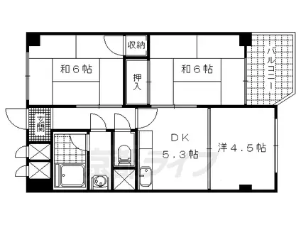 京都市東西線 小野駅(京都) 徒歩10分 6階建 築48年(3DK/3階)の間取り写真