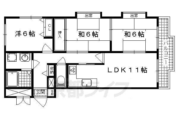 京都市東西線 東野駅(京都) 徒歩17分 3階建 築34年(3LDK/1階)の間取り写真