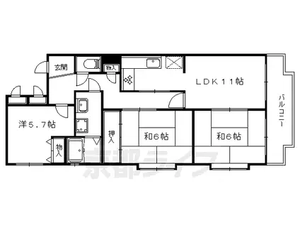 京都市東西線 東野駅(京都) 徒歩17分 3階建 築33年(3LDK/2階)の間取り写真