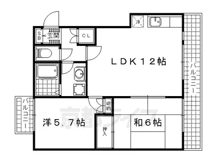 京都市東西線 東野駅(京都) 徒歩17分 3階建 築28年(2LDK/3階)の間取り写真