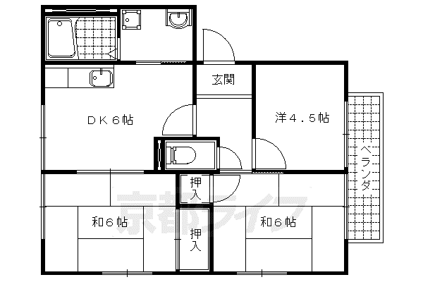 京阪電気鉄道京津線 追分駅(滋賀) 徒歩8分 2階建 築35年(3DK/2階)の間取り写真