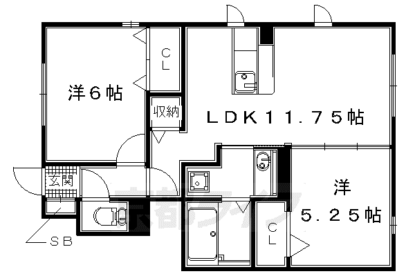奈良線 木津駅(京都) 徒歩5分 2階建 築10年(2LDK/1階)の間取り写真
