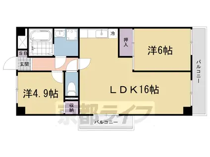 京都市東西線 小野駅(京都) 徒歩7分 6階建 築35年(2LDK/2階)の間取り写真