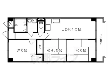 京都市東西線 小野駅(京都) 徒歩7分 6階建 築34年(3LDK/5階)の間取り写真