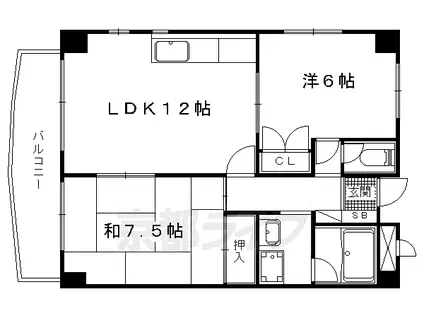 東海道本線 山科駅 徒歩8分 6階建 築31年(2LDK/2階)の間取り写真