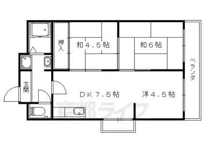 京都市東西線 椥辻駅 徒歩20分 3階建 築47年(3DK/2階)の間取り写真