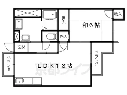 京都市東西線 椥辻駅 徒歩14分 3階建 築37年(1LDK/2階)の間取り写真