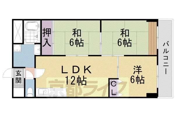京阪電気鉄道京津線 四宮駅 徒歩11分 6階建 築31年(3LDK/4階)の間取り写真