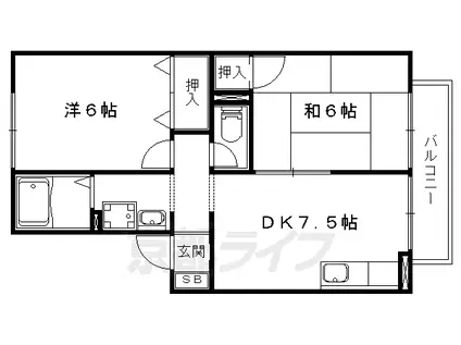 京阪電気鉄道京津線 四宮駅 徒歩7分 2階建 築32年(2DK/2階)の間取り写真