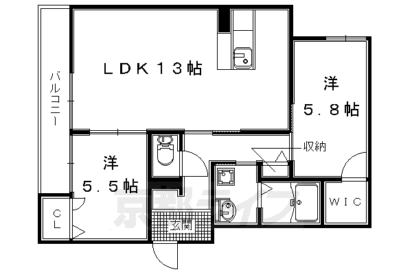 片町線 下狛駅 徒歩5分 2階建 築8年(2LDK/1階)の間取り写真