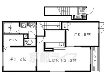 近鉄京都線 山田川駅 徒歩9分 2階建 築8年(2LDK/2階)の間取り写真