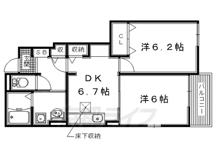 近鉄京都線 新祝園駅 徒歩14分 2階建 築8年(2DK/1階)の間取り写真