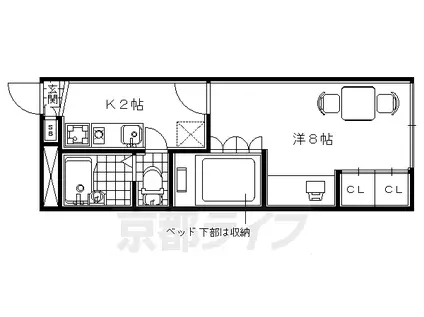 奈良線 木津駅(京都) 徒歩5分 2階建 築17年(1K/1階)の間取り写真