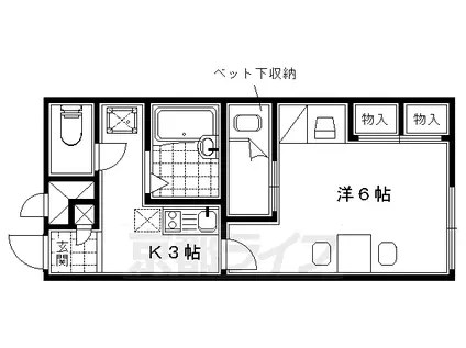 奈良線 木津駅(京都) 徒歩5分 2階建 築21年(1K/1階)の間取り写真