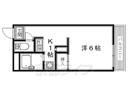 近鉄京都線 木津川台駅 徒歩59分 3階建 築28年(1K/3階)の間取り写真