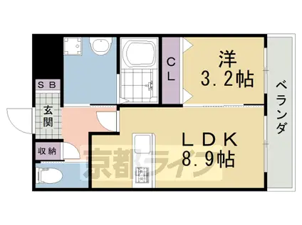 近鉄京都線 狛田駅 徒歩6分 2階建 築5年(1LDK/2階)の間取り写真