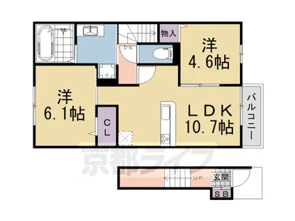 奈良線 木津駅(京都) 徒歩19分 2階建 築5年(2LDK/2階)の間取り写真