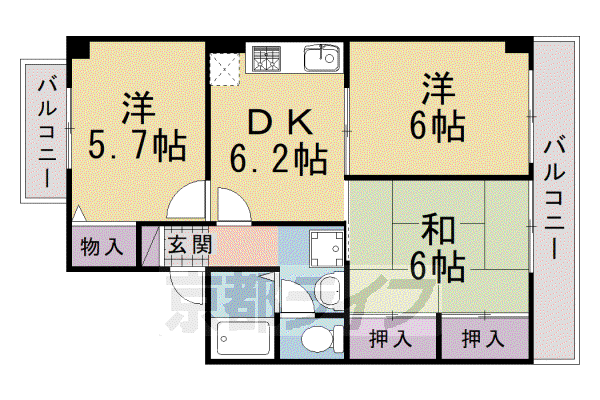 バーベナ光台A棟(3DK/1階)の間取り写真