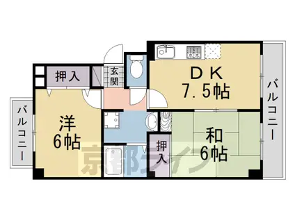 近鉄京都線 山田川駅 徒歩59分 2階建 築31年(2DK/1階)の間取り写真