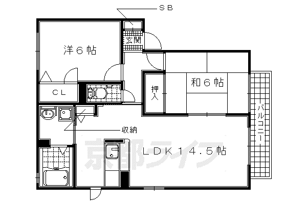 関西本線 木津駅(京都) 徒歩37分 2階建 築22年(2LDK/2階)の間取り写真