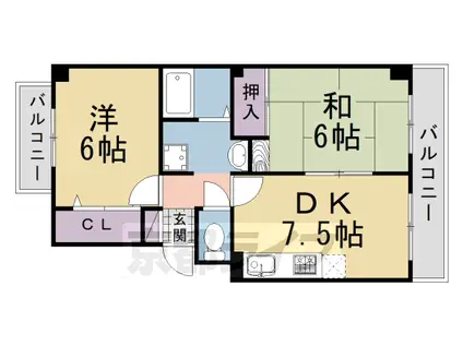 バーベナ光台D(2DK/1階)の間取り写真