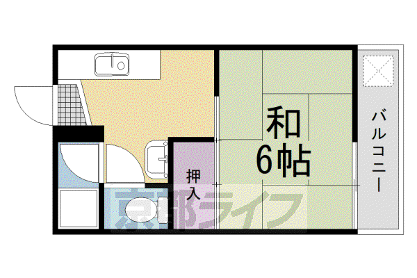 阪急電鉄京都線 西向日駅 徒歩5分 2階建 築43年(1K/1階)の間取り写真