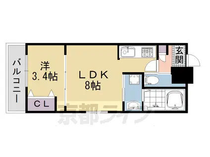 山陰本線 丹波口駅 徒歩8分 3階建 築1年(1LDK/2階)の間取り写真