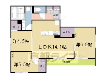 近鉄京都線 三山木駅 徒歩5分 3階建 築2年(3LDK/1階)の間取り写真