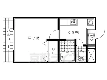 近鉄京都線 興戸駅 徒歩6分 2階建 築30年(1K/2階)の間取り写真