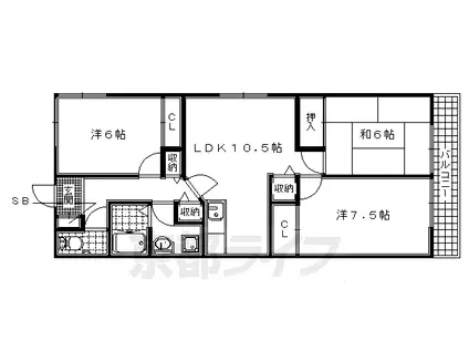 近鉄京都線 新田辺駅 徒歩3分 5階建 築30年(3LDK/2階)の間取り写真