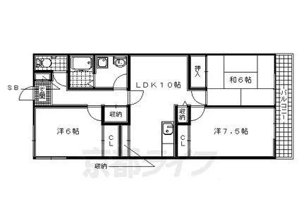 近鉄京都線 新田辺駅 徒歩3分 5階建 築29年(3LDK/2階)の間取り写真