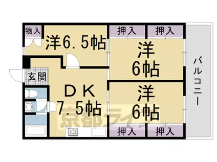 片町線 ＪＲ三山木駅 徒歩5分 4階建 築34年(3DK/2階)の間取り写真